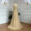 Party Dresses Serene Hill Muslim Gold A Line Beaded Crystal Appliques Luxury Long Evening Gowns For Women Wedding 2023 LA71957