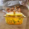 Bols Casserole en verre avec poignée de couvercle Réfrigérateur Bol de service portable Four polyvalent pour les sauces aux pâtes aux céréales aux œufs