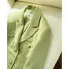 Blazer en Tweed à panneaux de couleur unie, vert, manches longues, revers cranté, Double poches, simple boutonnage, manteaux d'extérieur, automne 2023, J3G301376
