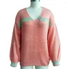 Damestruien Roze Sexy V-hals Oversized Gebreide Trui met lange mouwen Herfstmode Gestreept Mohair Colorblock Harajuku Truien