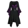 Casual Dresses Women'S Halloween Peony Lace Irregular Vintage Leaf Sleeve Dress Cosplay Costume Witch Vampire Gothic