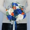 Kwiaty dekoracyjne ślub sztuczne niebieskie pomarańczowe ozdoby z bukietem Bukietu ręczne na imprezę ślubną