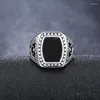 Anneaux de cluster Haute Qualité Antique Argent Plaqué Hommes Bague De Noël Noir Carré Émail Fine Bijoux 8-10