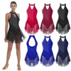 Palco desgaste adulto ballet collant vestido prática de dança mulheres sem costas strass patinação artística contornado vestidos de ginástica