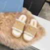 Designer Raffia Straw Slippers Women Plush Slippers Furry Slides Casual Fashion Multi color Flat Knitted Slippers Retro Beach Outwear Sandals