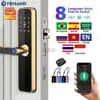 Cerraduras de puerta Cerradura de puerta inteligente biométrica dorada YRHAND TUYA WIFI Desbloqueo remoto Tarjeta de huella digital Contraseña Clave Contraseña Cerradura de puerta inteligente HKD230903