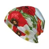 Boinas Gorro de punto Mujeres Hombres Primavera Invierno Elástico Borde floral Amapolas rojas Flores y anémonas blancas Gorros al por mayor