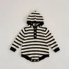 Autumn New Stripe Baby Clothes Cotton Sweater Jumpsuit Baby Sticked Long Sleeve Romper With Hat 2575