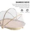 Dinnerware Sets Bamboo Storage Basket Dry Holder Home Ware Round Wooden Trays Anti-flies Creative Woven Mesh Screen