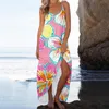 Casual Dresses Women Summer Sexy Scoop Neck Beach Long Dress Ocean Wind Flower Print