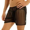 Underbyxor Gays Fashion Mesh Boxer Shorts Lose Trosies Sheer Nightwear Trunks Transparenta Men's Underwear Sexig underkläder Elastisk midjebälte