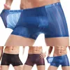 Cuecas sexy homens transparentes boxer briefs sheer malha bolsa listrada roupa interior lingerie shorts masculinos finos