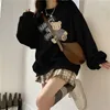 女性のフーディーズディープタウン韓国ファッションベアベージュスウェットシャツ女性カワイイかわいい甘いブラックスリーブプルオーバーハラジュク