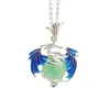 JLN Mignon émail Dragon Pierre Coeur Pendentif Lapis Rouge Jaspe Rose Quartz Améthyste Oeil de Tigre Pierre Coeur de Dragon avec chaîne en Laiton Collier pour Filles Femmes