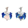 JLN Mignon émail Dragon Pierre Coeur Pendentif Lapis Rouge Jaspe Rose Quartz Améthyste Oeil de Tigre Pierre Coeur de Dragon avec chaîne en Laiton Collier pour Filles Femmes