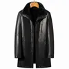 High-End Heren Leren Jas Winter Heren Verdikte Warme Halflange Schapenvacht Trenchcoat Casual Echt Lederen Kleding jassen