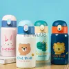 Cups Dishes Utensils 400ml Kids Stainless Steel Straw Thermos Mug With Case Cartoon LeakProof Vacuum Flask Children Thermal Water Bottle Thermocup x0907