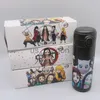 Garrafa térmica Demon Slayer Cute Garrafa Térmica Copo Portátil Criança Aço Inoxidável Caneca Térmica Kawaii Garrafa com Palha e Adesivos X0904