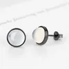 Studörhängen est 925 Sterling Silver Earring Chalcedony Moonlight Stone Black Gold Color for Women Brincos Party Jewelry