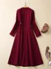 Casual Dresses Autumn Winter Long Sleeve Midi For Women 2023 Elegant V Neck Wine Red Office Party Vestidos Simple Fashion Robe XXL