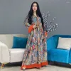 エスニック服eidイスラム教徒の版画タッセルドレス女性アバヤ・ジャラビヤロングドレス