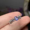 حلقات الكتلة 925 حلقة ورقة فضية لـ Gorl 4mm 5mm VVS Grade Natural Tanzanite Sterling Jewelry Gift Woman Woman