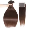 Perruques synthétiques 12A 10 "-32" # 4 Faisceaux de cheveux humains raides brun chocolat avec fermeture Faisceaux de tissage de cheveux brésiliens bruts frontaux avec fermeture 230901