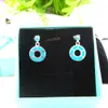 Newest Design Blue Opal jewelry Set Circle Jewelry Pendant and Hoops Earrings for Women