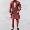 Roupas étnicas 2023 Tradicional Africano Braço Longo Terno Dashki Kanga Camisa Vestido Calças Conjunto Base Rico Tamanho Vermelho Plus