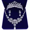 Luxo cúbico zircônia tiara e colar brinco para mulheres conjunto de jóias de casamento para noiva zircão coroas jóias acessórios de noiva 295z