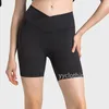 Kvinnors LuluMonm Summer Cross midja No-Embarrassment Line Sport Shorts med en tråd Hög vår Fitness Yoga Shorts DK391