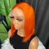 Brazilian Indian Human Hair Wig Orange Straight 13x4 Transparent Lace Fronta Bob Wig With Black Women