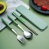 Ensembles de vaisselle 3 pièces/ensemble vaisselle en acier inoxydable baguettes fourchette cuillère couverts portables travail à domicile étudiants voyage cuisine