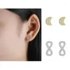 Stud Earrings High Grade Zircon Number 8 Moon Shaped For Women Girls Fashion Crystal Ear Jewelry Birthday Gifts