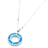 Newest Design Blue Opal jewelry Set Circle Jewelry Pendant and Hoops Earrings for Women