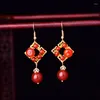 Dangle Earrings Jade Drop Chalcedony Red Agate Amulet Fashion Natural Charm Jewelry Gifts for Women Her