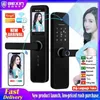 Serrature per porte Tuya Wifi Digitale elettronico visivo Biometrico Smart Fingerprint Serratura per porta con fotocamera Intelligence Card Password Vista porta chiave HKD230903