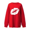 Women's Hoodies Womens Red Lip Printed Pullover Casual Long Sleeve Crew Neck Oversized Sweatshirt Funny Graphic Top Women Autumn Winter