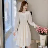 Casual Dresses Autumn/winter Sweet Black And The 2023 Long-sleeved Gentle Temperament Waist Bud Silk Is Female Dress