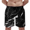 Herr shorts sommar gym marmor crackle svart vit springa surf naturliga kulor grafik strand mode snabba torra stammar