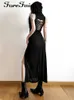 Basic Casual Dresses Forefair Sexy Hooded Dress Sleeveless Off Shoulder Split Hollow Out Backless 2023 Summer Fashion Solid Long Bodycon Party Street LST230904