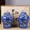 Decorative Objects Figurines Goldplated Ceramic Tea Jar Vintage Blue and White Porcelain Sealed Storage Moistureproof Candy Food Pot Container 230901