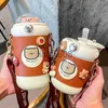 カップ料理の調理器具kawaiiかわいい熊魔法瓶と子供用のストローと一緒に女の子ポータブルリークプルーフ学校幼稚園フラスコ飲料ボトルx0904