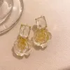 Dangle Earrings Golden Colorful Rose Flowers Love Crystal Summer Earrring