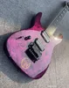 Guitare électrique à main gauche, violet massif, brillant, avec ombre noire, effet de peinture spécial, touche en ébène, véritable incrustation de colock, pièces noires