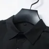 Designer masculino vestido de negócios casual manga longa bordado camisa masculina primavera outono ajuste regular flex colar estiramento sem rugas camisas sólidas para homens