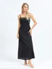 Casual Dresses Maxi Dress For Women Floral Lace Edge Sexy Satin Square Neck Strap Bodycon Evening Y2k Cocktail