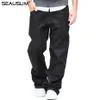 SEAUSLIM Schwarz Baggy Jeans Männer 2017 Mode Männer Gerade Jean Hose Große Größe 48 42 33 34 36 38 beiläufige Lose Stil Jeans Q-GZZL-022236