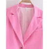 Damenanzüge 2023 Frauen Single Button Rosa Crop Blazer Vintage Langarm Reverskragen Elegante Damen Büroanzug Mantel