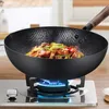 Kökor 125 "Traditionell järn Wok Carbon Steel Pan Nonstick Kitchen Cookwar Woks och Stek med lock för alla spisar 230901